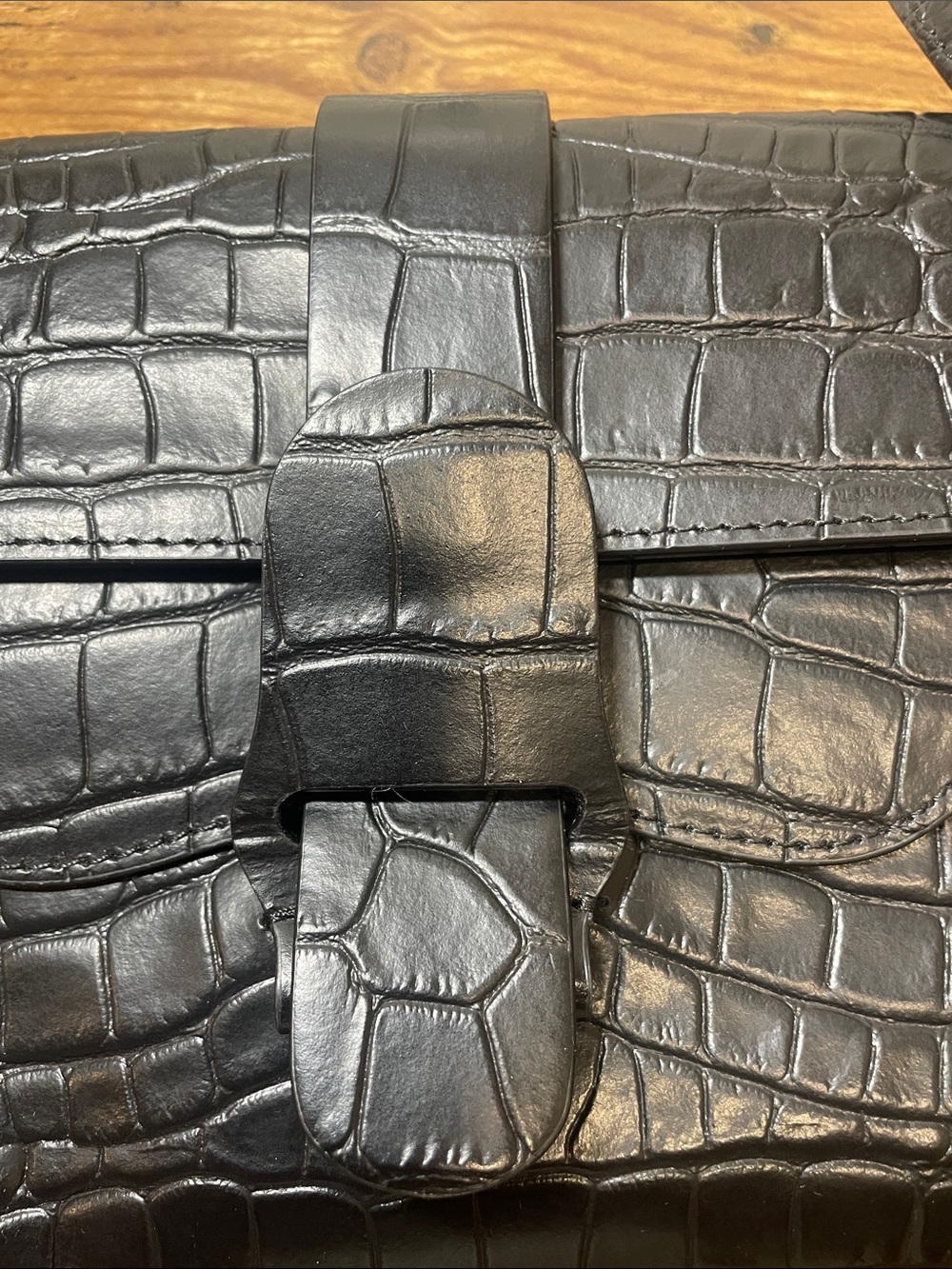 Senreve Aria Black Croc-Embossed Leather Buckle Crossbody/Belt Bag - Picture 6 of 10